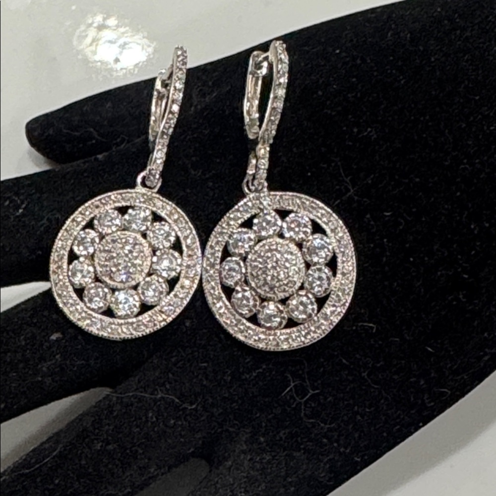 Jennifer Miller Leverback Round Medallion Drop Earrings-Sterling Silver